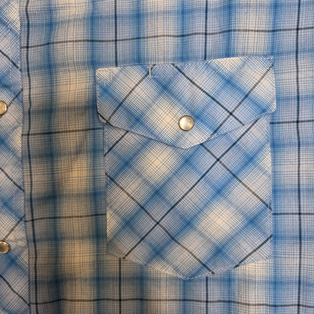 Wrangler Button Shirt Mens 2XL Blue Plaid Short Sleeve Snap Up Western - Picture 2 of 7